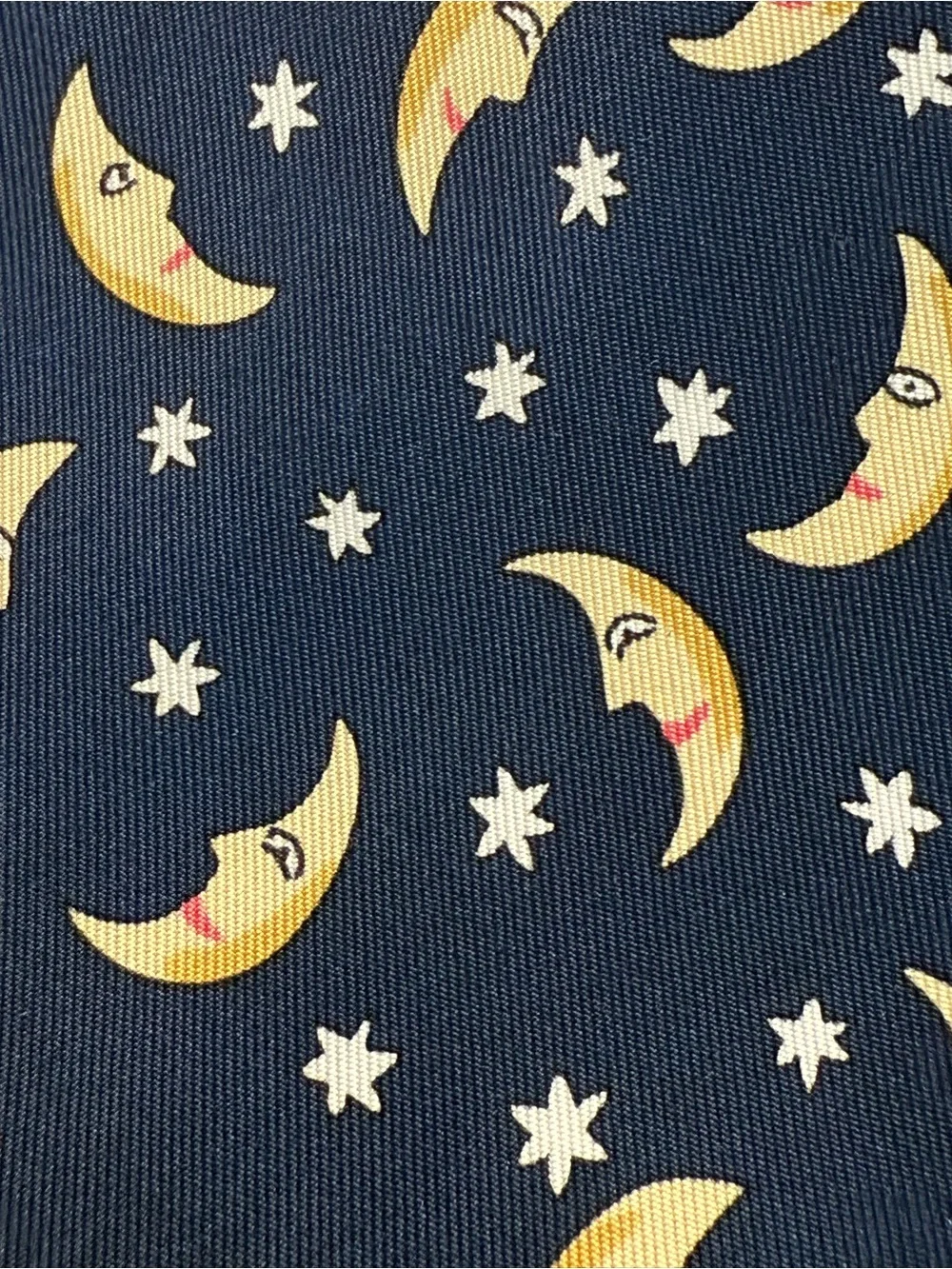 Vintage Hermes Silk Tie with Crescent Moon & Stars Pattern